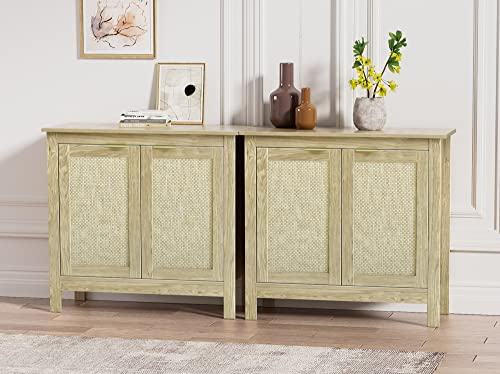 Giluta Sideboard Buffet Storage Cabinet, Farmhouse Kitchen Console Table Accent Cabinet With 2 Rattan Decorated Doors, 30''H Boho Coffee Bar Cabinet For Kitchen Dining Room Hallway Living Room #TOP5