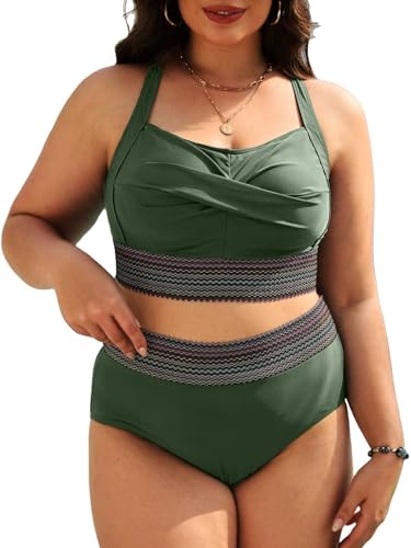 Joligiao Costume da Bagno Donna Taglie Forti Bikini Donna Mare Due Pezzi Vita Alta con Spalline Regolabili Costumi da Bagno Imbottito Reggiseno Push up Costumi Bikini Sexy Curvy Beachwear Swimwear