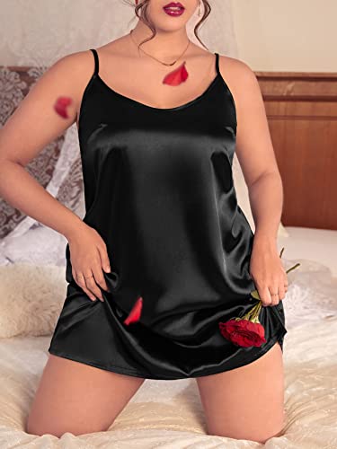 Floerns Women's Plus Size Satin Spaghetti Strap Nightdress Full Slip Sleepwear Black 3Xl #TOP5