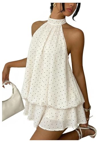 Image of GORGLITTER Women's Ruffle Halter Neck Dress Sleeveless Flowy Mini Dress