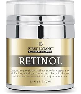 First Botany Korean Retinol Moisturizer Face Cream - Hydrating Anti-Aging Facial & Neck Cream with Bakuchiol, Niacinamide & Hyaluronic Acid - Made in Korea, Cruelty-Free 1.7 Fl Oz