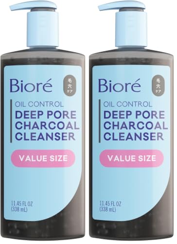 Image of Biore Deep Pore Charcoal Face Wash, Daily Facial Cleanser for Dirt & Makeup Removal, for Oily Skin, 11.45 fl oz, Value Size (Pack of 2)
