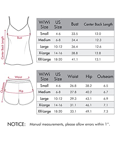 Wiwi Womens Silk Satin Pajamas Set Sexy Sleepwear Cami Shorts Lingerie 2 Piece Nightwear Adjustable Straps S-Xxl, Navy, X-Large #TOP5