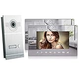 MATHFEL 2 Draht Video Türsprechanlage Gegensprechanlage Fischaugenkamera 170 Grad, Farbe: Silber, Größe: 2x7'' Monitor Spiegel