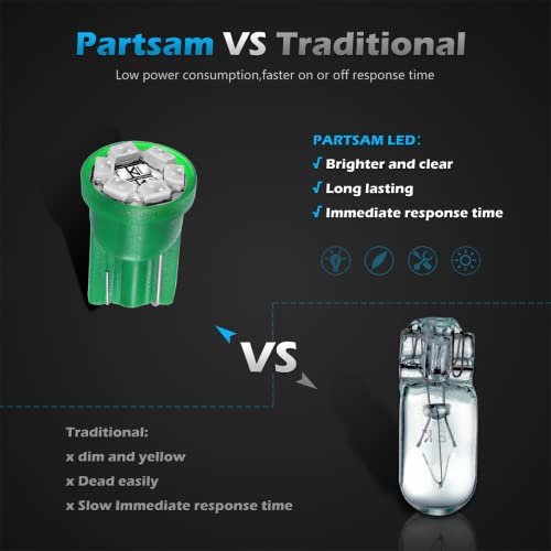 Partsam 10Pcs 194 168 Led Bulb Green, Super Bright T10 W5W Wedge Gauge Cluster Dashboard Led Light Bulbs 3020-6-Smd 6000K For Car Dome Map Door Courtesy License Plate Lights #TOP2