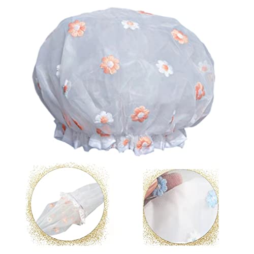 Double Layer Waterproof Shower Caps, Reusable Shower Cap, Bath Cap,Soft Comfortable Peva (Orange) #TOP2