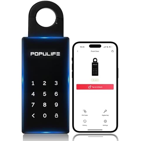 【Updated Version】 Populife Smart Key Lock Box for Outside, Wireless Lock Box for House Key, Hide a Key Outdoor, Electronic Digital Lockbox for Realtor Airbnb Smart Bluetooth Lockbox, Work Offline Cover
