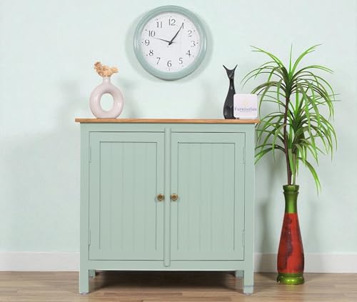 WOODEFLY Solid Mango Wood Sideboard Cabinet- 2 Doors Solid Wood Free Standing Sideboard (Finish Color - Silt Green)