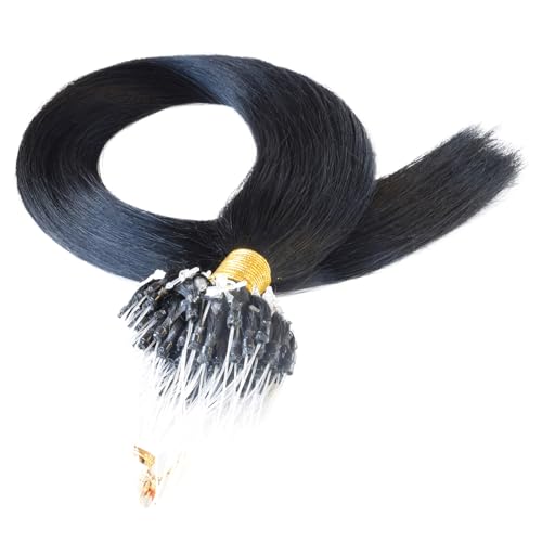 16" 18" 20" 22" Micro Loop Ring Remy Human Hair Extensions-0.8g x 20strands-Grade AAA- Multi-Colours (14 Inch, 1 Jet Black)