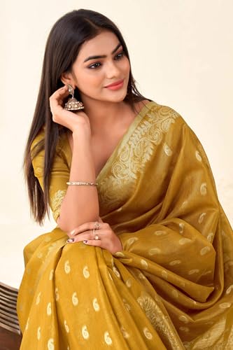 Image of SWORNOF Gold-Toned Woven Design Silk Zari Tissue Saree | Saree for Women | Soft and Skin Friendly