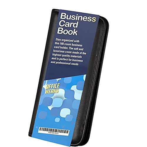 Office Werks Professional Business Card Book Holder Organizer with Black Padded PU Leather Cover, Holds 160 Business Cards, Gift Card Book Holder, Credit Cards Booklet (Black) by Ring Binder Depot