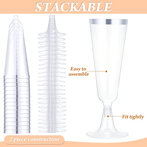 150 Pcs Champagne Flutes Plastic Champagne Glasses Clear Disposable Champagne Flutes Crystal Champagne Flutes Plastic Wine Glasses Plastic For Wedding Toasting Flutes Party Cocktail Cups (Silver) #TOP2