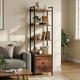 5-Tier Bookshelf with Drawer, 55" Tall Display Rack with Open Shelves, Rustic Brown Free Standing Bookcase for Living Room Office, Industrial Large Bookcase for Home & Office
