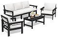 SERWALL HDPE Patio Conversation Set, 6-piece Sectional Outdoor Furniture Set, All Weather Outdoor Couch Set Patio Furniture Set for Deck, Lawn, Black Frame with Khaki Cushion