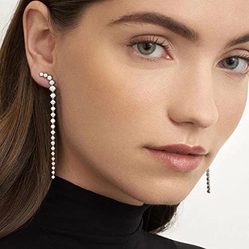 Woworama Long Dangle Drop Earrings For Women Shiny Cubic Zirconia Statement Long Dangle Earrings 80Mm Long Silver Crystal Linear Drop Earrings For Women Wedding, Silver 80Mm #TOP1
