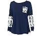 Gillberry Womens Ladies Pocket Sequins Splice Long Sleeve Tops T Shirt Blouse (S, Navy)