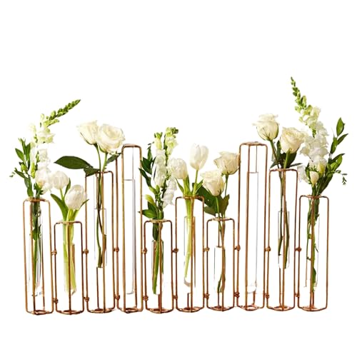 Twos Company Set of 10 Hinged Flower Vases Gold