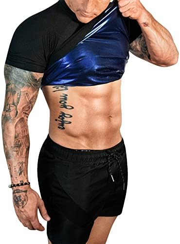 FUXERT Sauna Shirt for Men Sweat Sauna Suit for Gym Exercise Compression Shirt Workout Shapewear (SOBK L)