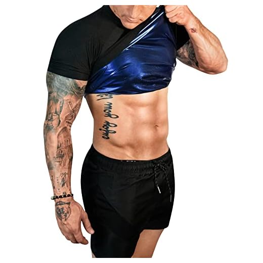 FUXERT T-shirt de sauna pour hommes, combinaison de sudation, t-shirt de compression, perte de poids, chemises de mise en forme du corps pour l'entraînement et le sport(SOBK L)