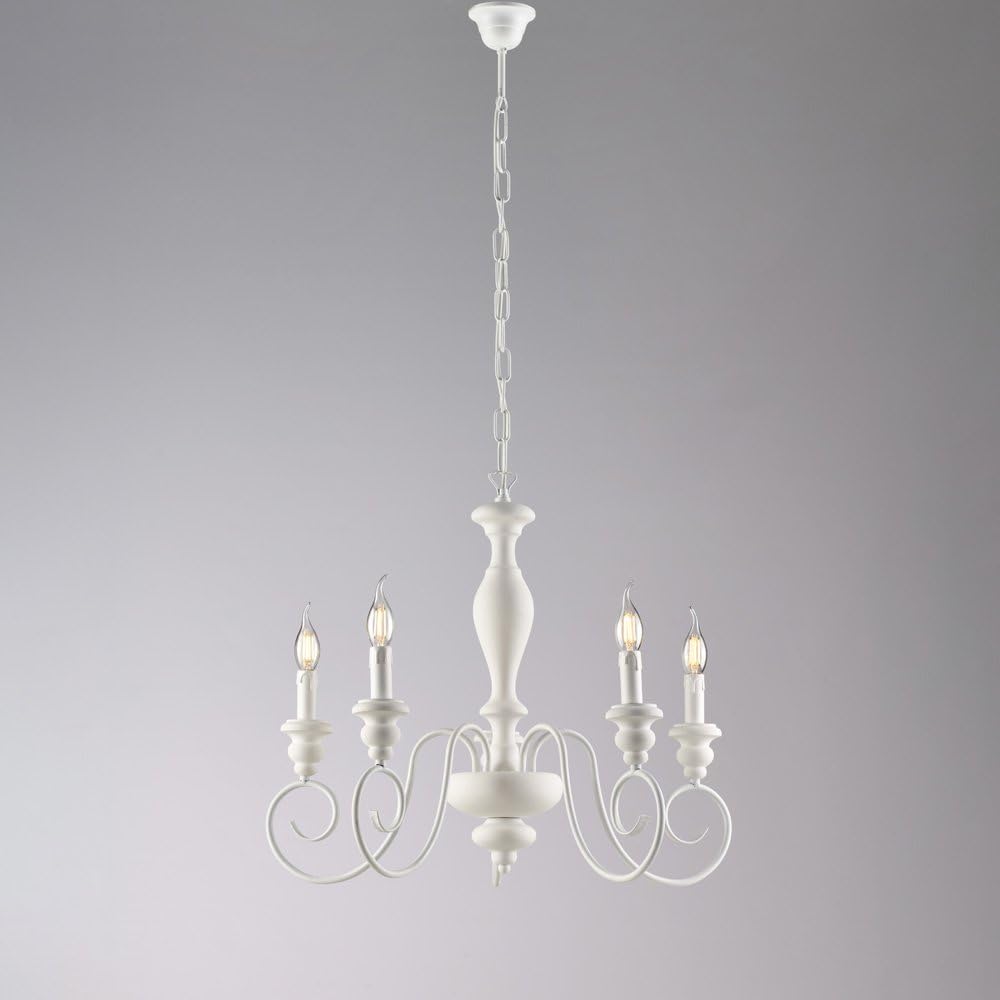 Bonetti Illumina Lampadario Shabby Chic Cascina Bianco 5 Luci E14