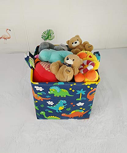 Acmuuni Square Canvas Clothes Basket Laundry Hamper With Handles Waterproof Cotton Storage Organizer For Kids Boys Girls Toys Nursery Gift Basket(Dinosaur) #TOP4