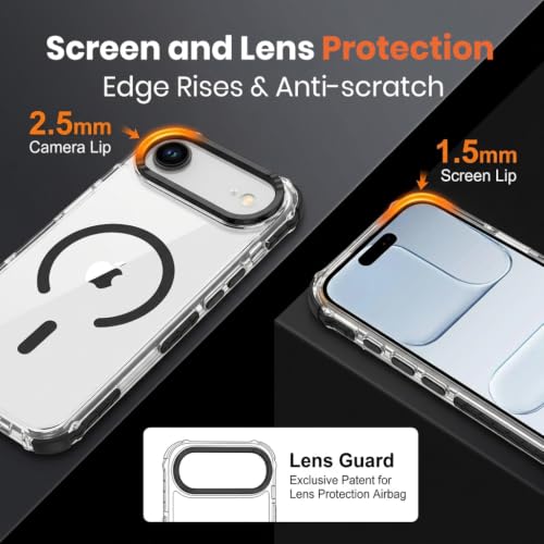 Image of ZORBES Strong Magnetic Case for iPhone 17 Air 6.5 inch Compatible with Magsafe, Military Grade Drop Protection, Clear Slim Shockproof Protective Phone Cover for Daily Use-Transparent, Black