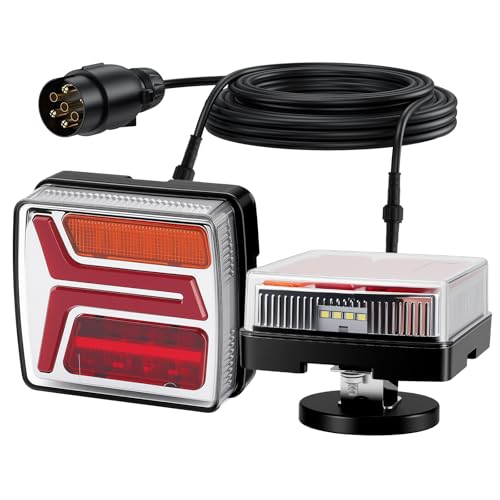 Justech 2PCS Luces Traseras 35LED para Remolque,Bombillas Piloto Trasero con Cable Desmontable 10m y 7 pines Conector para 12V/24V Remolque Camion Caravan