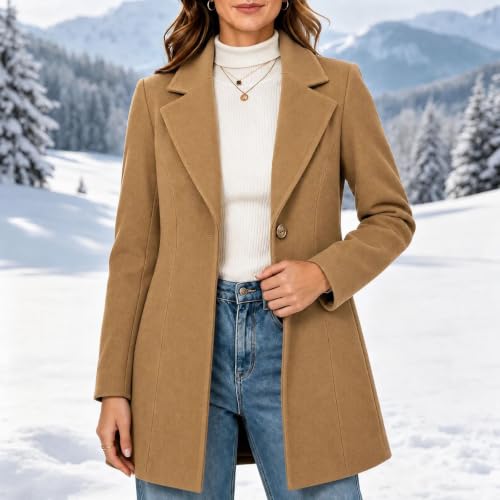 Lainyong Womens Wool Winter Coats Mid Length Plus Size Jackets with Pockets | Fashion Notch Lapel Trench Coat, Long Fleece Buttons Overcoats, Casual Warm Outerwear, Loose Fit Solid Color Cardigans - image 3