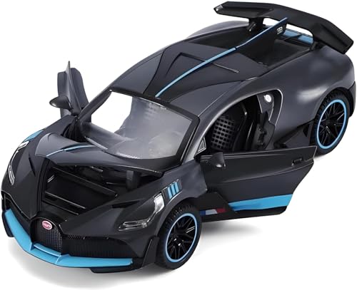 Image of Die-Cast Model Car, 1:32 Scale, Black with Gold Accentsband Hood Pull Back Super Car with Openable Doors Sound and Light for Birthdays Gift Party Decorations (Bugatti 1:32)