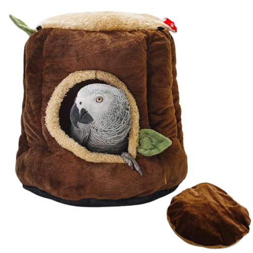 Warm Winter Bird Nest with Removable Cushion, Stump Style Bird House, Soft and Washable Hanging Bed Hammock for Parrot, African Grey,Chinchilla,Ferret, Bunny,Small Animal Houses & Habitats (Large)