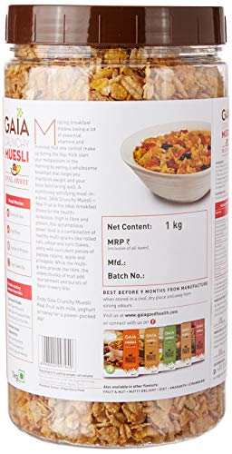 Image of GAIA Crunchy Real Fruit Muesli 1Kg Jar - The Deliciously Crunchy And Nutritious Breakfast Cereals| The Perfect Blend Of Crunch, Fiber-Rich Oats, Nuts, And Real Fruits (Pack of 3)