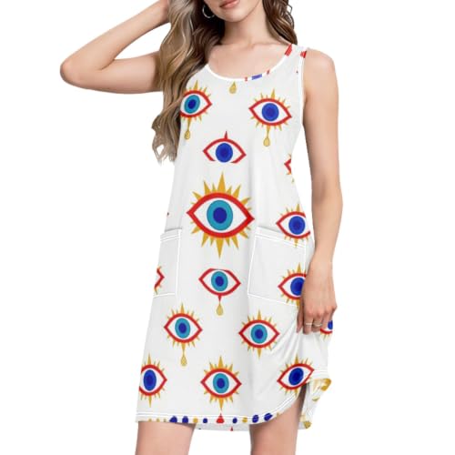 Robe d'été de plage fluide grande taille imprimée à poches pour femme