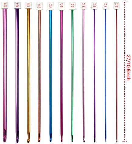 smatime 11 Pcs Crochet Hooks Set Aluminum Tunisian Crochet Hook Afghan Knitting Needle Set Long Multicolor Crochet for Beginners Crocheting Knitting Sweater Scarf Projects 2-8mm