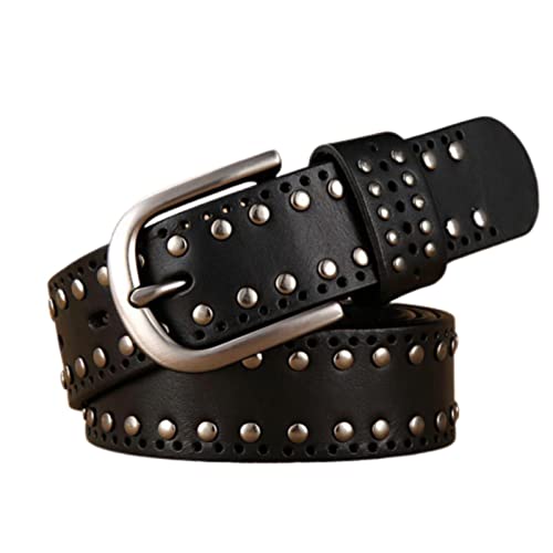 Ceinture en cuir de vachette véritable cloutée de rivets ronds et boucle antirayure haute qualité