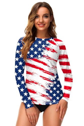 Image of Deerose Womens Gradient Rash Guard UPF 50+ Swim Shirts Surfing Top with Thumb Hole