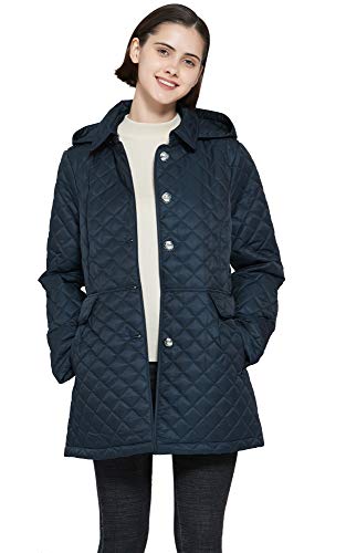 BINACL Quality Coat, Women Insulated Quilted Soft Warm Hoodie Water Repellent Fashion Classic Cute Windbreaker Casual Work Comfort Lightweight Long Padded Parka Puffer Jackets, Navy L
