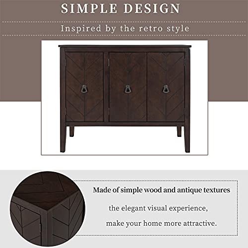 Knocbel Antique Storage Cabinet With Doors And Adjustable Shelf, Solid Wood Buffet Sideboard Entry Console Table For Living Room Dining Room Kitchen, 37"Lx15.7"Wx31.5"H #TOP7