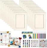 Neuytiky 10 Stück Bilderrahmen Holz Set, 20x15cm DIY Bilderrahmen Bastelset Bemalen Kinder mit 3 Sorten Glitzersteinen, 3D Schaumstoff Sternstickern für Kinder, Hochzeit, Bemale für Geburtstage