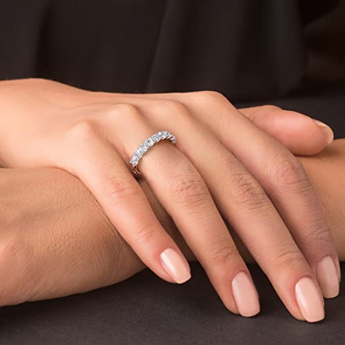 PEORA 14K White Gold 1 Carat Lab Grown Diamond 9-Stone Half Eternity Band for Women, Wedding Anniversary Stackable Ring, F-G Color, VS Clarity, Sizes 4 to 102