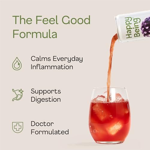 Image of Happy Being Blackberry White Tea - Antioxidant & Polyphenol Rich, Infused with Turmeric, Elderberry, Plant-Based, Low Sugar & Low Calorie Drinks, 12oz (16 Pack)