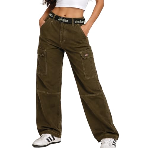 Dickies Womens Cargo Pants - High Waisted Cropped Straight Leg