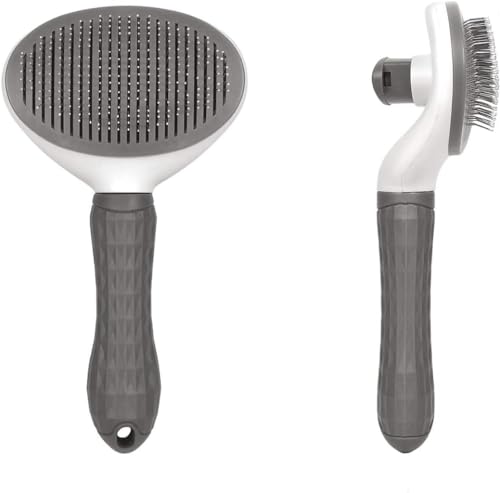 Escova Pet Rasqueadeira De Animais Auto Limpante Removedora de Pelos Para Cachorro e Gato (Cinza)