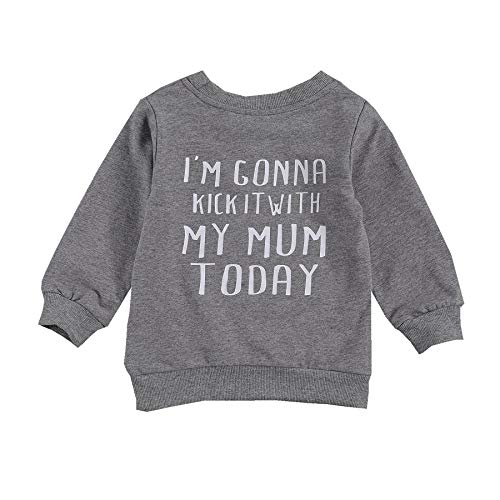 Toddler Boys Girls Hoodies Sweatshirt Letters Print Pullover Hooded Sweater Tops Outdoor Outfit Fall Winter Clothes (Back letters- Mum Grey, 18-24M)