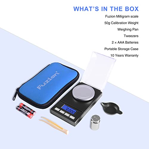 Fuzion Digital Milligram Scale 50G/ 0.001G, Portable Jewelry Scale With Lcd Backlit, Tare, Powder Scale, Micro Scale For Powder Medicine, Gold, Gem, Reloading, Batteries Included #TOP6