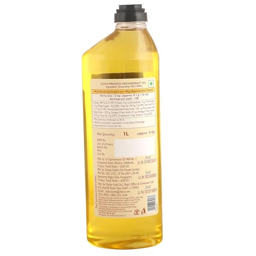 Image of Dabur Pure & Unrefined Cold Pressed Groundnut Oil | 1L | Naturally Cholesterol Free | 1L | Rich Aroma & Flavour of Authentic Groundnuts | Contains Natural Antioxidants | Finest Quality Groundnuts | Naturally Rich in Unsaturated Fats