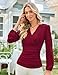 GRACE KARIN Long Sleeve Blouses for Women Dressy Casual, Wrap Tops Work Shirts, 2026 Spring Business Outfits Wine Red XL