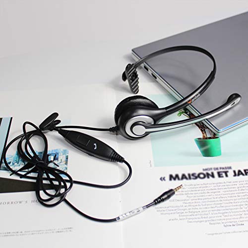 Wantek Mobiltelefon Headset mit Mikrofon, Geräuschunterdrückung und Anrufsteuerung, 3,5-mm Computerkopfhörer für iPhone, PC, Laptop, Skype, Softphone, Business, Callcenter, klarer Chat, Ultra Komfort