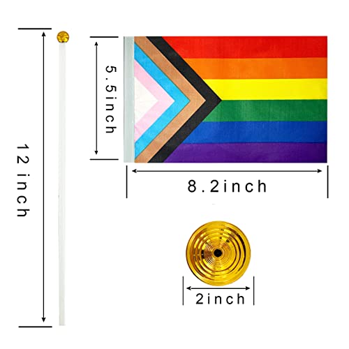 Wxtwk 12 Pack Progress Pride Rainbow Desk Flag Small Mini Gay Lgbt Table Flags With Stand Base,Rainbow Mardi Gras Festival Events Celebration Decorations #TOP1