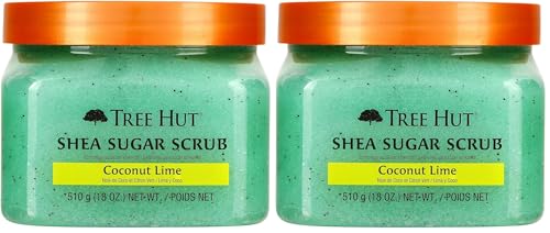 Tree Hut Shea Sugar Scrub - Coconut Lime - 18 oz - Exfoliating Body Scrub for Smooth, Glowing Skin - Made with Real Sugar and Shea Butter (Pack of 2)