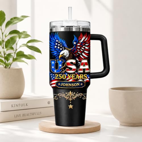 Image of Personalized 250th Anniversary Of America Tumbler - Custom Patriotic USA Flag 1776-2026 Gifts - US Eagle Freedom Tumbler 40oz A16 - American Flag Independence Celebration Gifts For Men, Women